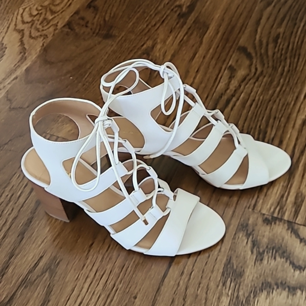 Coach Women's Larissa Semi Matte Calf Leather Heel Sandals, Chalk, US 9 M